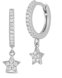 Glaze Jewelry - Silver Cz Star Huggie Earrings - Lyst