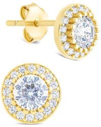 Sterling Forever - 14k Over Silver Cz Round Cut Brilliant Halo Stud Earrings - Lyst