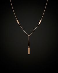 Italian Gold - 14k Italian Rose Gold Bar Drop Adjustable Necklace - Lyst