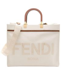 Fendi - Canvas & Leather Sunshine Medium Shopper Tote (Authentic Pre- Loved) - Lyst