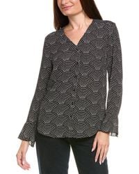 Tahari - Button Front V-Neck Blouse - Lyst
