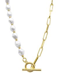 Adornia - 14k Plated 10mm Pearl Paperclip Chain Necklace - Lyst