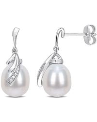 Rina Limor - Silver 0.02 Ct. Tw. Diamond 8-8.5mm Pearl Feather Earrings - Lyst