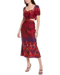 Saloni - Astro Stamped Satin Silk Midi Dress - Lyst