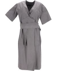 Celine - Belted V-neck Midi Dress With Pockets, Size Fr, 36 (authentic Pre- Loved) - Lyst