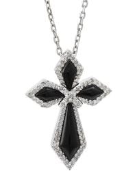 Diamond Select Cuts - Silver 0.15 Ct. Tw. Diamond & Onyx Cross Necklace - Lyst