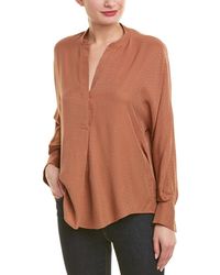 Vince Jacquard Silk Popover Top - Pink
