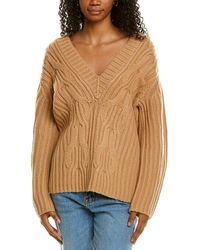 Vince - Cable Front V-neck Wool & Cashmere-blend Sweater - Lyst