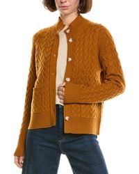 InCashmere - Mock Neck Wool & Cashmere-Blend Cable Cardigan - Lyst