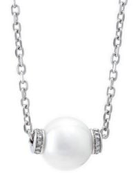 Pearls - Silver 0.09 Ct. Tw. Diamond 8.5mm Pearl Necklace - Lyst