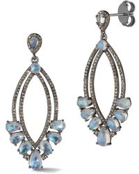 Banji Jewelry - Silver 15.65 Ct. Tw. Diamond & Rainbow Moon Stone Drop Statement Earrings - Lyst