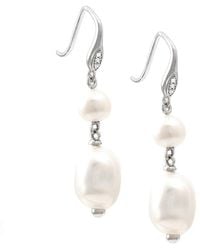 Pearls - 0.02 Ct. Tw. Diamond & 9-10Mm Pearl Earrings - Lyst