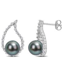 Rina Limor - 10k 0.69 Ct. Tw. White Sapphire 8-8.5mm Pearl Earrings - Lyst