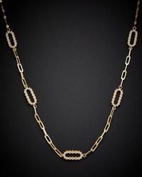 Italian Gold - 14k Italian Two-tone Gold Oval Station Mix Link Necklace - Lyst