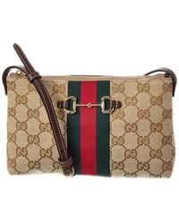 Gucci - Horsebit Web GG Canvas & Leather Shoulder Bag - Lyst