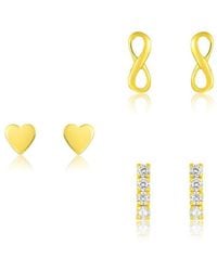 Sterling Forever - 14k Over Silver Cz Set Of 3 Heart & Infinity Earrings - Lyst