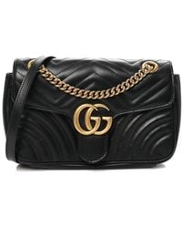 Gucci - Black Calfskin Leather Matelasse Small GG Marmont Shoulder Bag (authentic Pre-loved) - Lyst