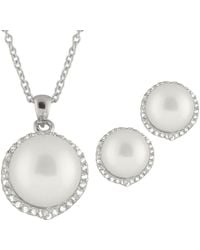Splendid - Silver 9-9.5mm Pearl & Cz Necklace & Drop Earrings Set - Lyst