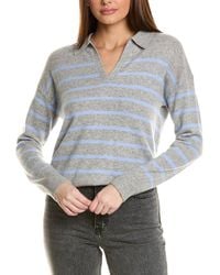 Amicale Cashmere - Striped V-Neck Johnny Collar Cashmere Sweater - Lyst