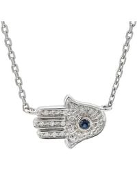 Gemstones - Silver 0.06 Ct. Tw. Diamond Hamsa Necklace - Lyst