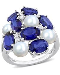 Rina Limor - 7.05 Ct. Tw. Lab-Grown Sapphire & 4-.5Mm Pearl Cluster Ring - Lyst