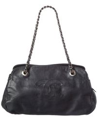 CHANEL - Black Calfskin Leather Cc Tote (authentic Pre-loved) - Lyst