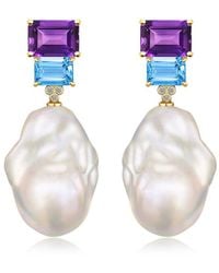 Kai Fine Jewelry - 14K 7.23 Ct. Tw. Diamond & Amethyst; Topaz & 16-17Mm Pearl Drop Earrings - Lyst