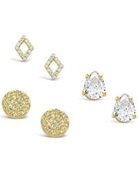 Sterling Forever - 14k Over Silver Cz Geo Set Of 3 Studs - Lyst