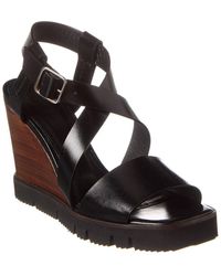 Theory - Cross Band Leather Wedge Sandal - Lyst