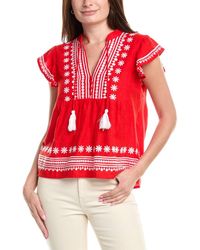 Sail To Sable - Ruffle Front Linen-Blend Top - Lyst