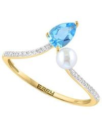 Effy Fine Jewelry - 14K 0.52 Ct. Tw. Diamond & Topaz & 4Mm Pearl Ring - Lyst