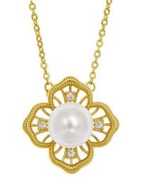 Savvy Cie - 18K Plated 10-11Mm Pearl Cz Clover Necklace - Lyst