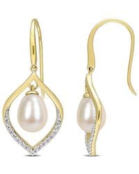 Rina Limor - Gold Over Silver 0.30 Ct. Tw. White Topaz 8-8.5mm Pearl Earrings - Lyst