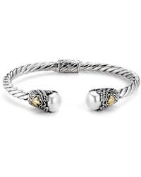 Samuel B. - 18k & Silver Pearl Twisted Cable Bangle Bracelet - Lyst
