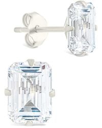 Sterling Forever - Silver Cz Emerald Cut Prong Set Stud Earrings - Lyst