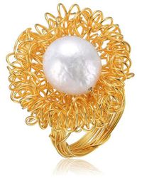 Genevive Jewelry - 14k Over Silver Pearl Ring - Lyst