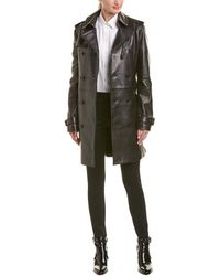 Saint Laurent Belted Leather Trench Coat - Black