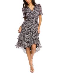 Maison Tara - Short Sleeve Printed Chiffon Dress - Lyst