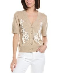 Cece - Flower Embroidery V-Neck Wool-Blend Cardigan - Lyst