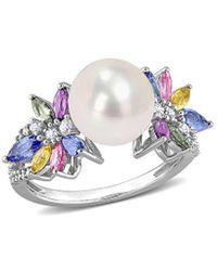 Rina Limor - 14k 1.83 Ct. Tw. Diamond & Sapphire 8.5-9mm Pearl Flower Ring - Lyst