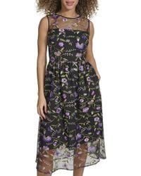 Kensie - Embroidered Mesh Midi Dress - Lyst