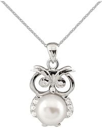 Splendid - Rhodium Plated 8-8.5mm Freshwater Pearl Owl Pendant - Lyst