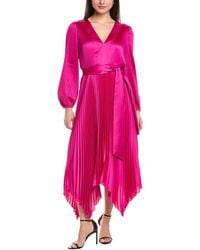 MILLY - Liora Pleated Satin Midi Dress - Lyst