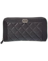 CHANEL - Black Grained Calfskin Leather Boy Zip Around Organizer Wallet (authentic Pre-loved) - Lyst