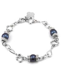 Gemstones - Silver 0.04 Ct. Tw. Diamond 7-8mm Pearl Bracelet - Lyst