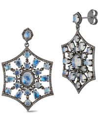 Banji Jewelry - Silver 19.73 Ct. Tw. Diamond & Rainbow Moon Stones Drop Statement Earrings - Lyst