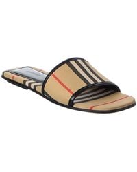 Burberry - Check Canvas & Leather Sandal - Lyst