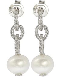 Suzy Levian - Silver Sapphire & 8mm Pearl Earrings - Lyst
