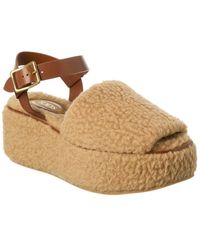 Tod's - Shearling & Leather Platform Sandal - Lyst