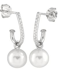 Splendid - 14k 0.13 Ct. Tw. Diamond & 7-7.5mm Akoya Pearl Drop Earrings - Lyst